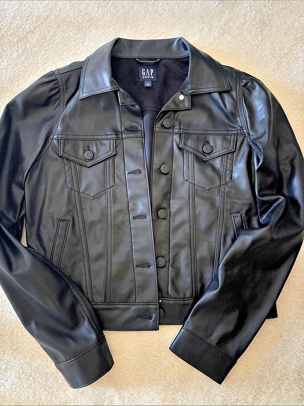 GAP Black Faux Leather Jacket Size XS Like New